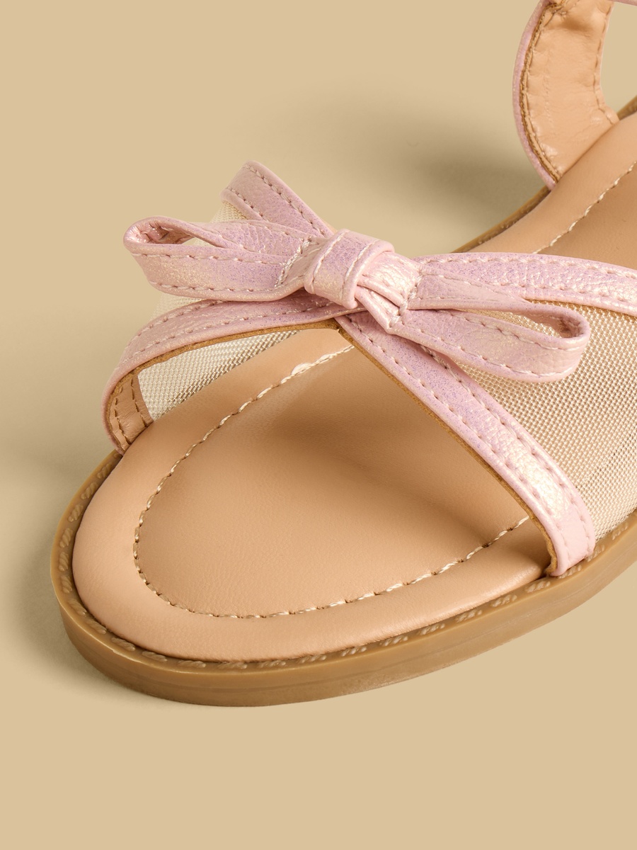 Bow Detail Strap Sandals with Hook and Loop Closure