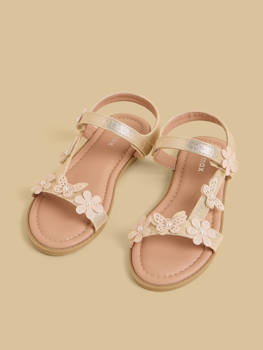 Floral Butterfly Embellished Sandals with Hook and Loop Closure