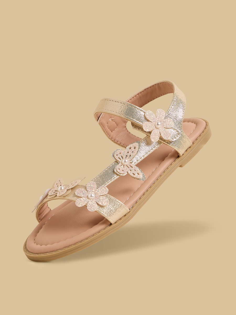 Floral Butterfly Embellished Sandals with Hook and Loop Closure