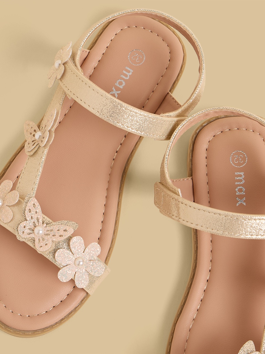 Floral Butterfly Embellished Sandals with Hook and Loop Closure