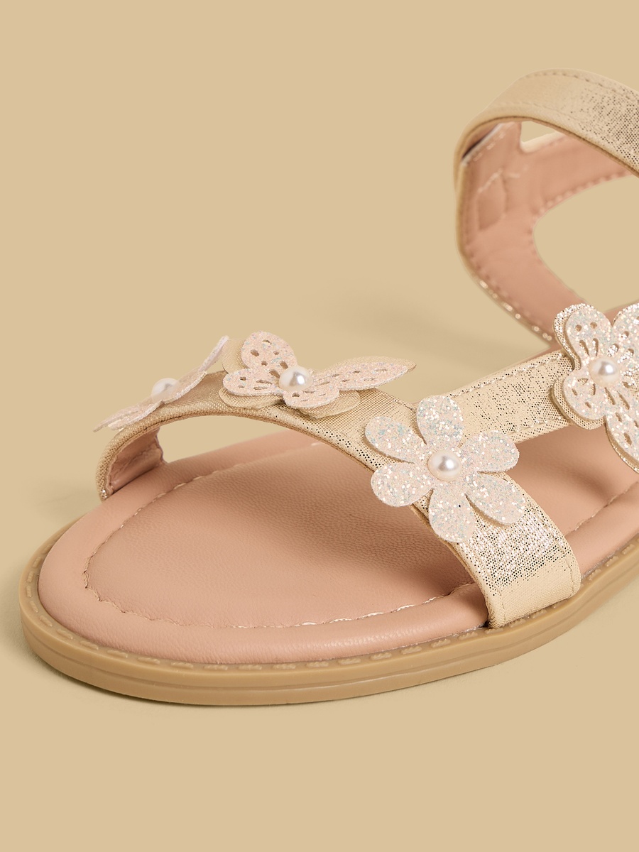 Floral Butterfly Embellished Sandals with Hook and Loop Closure