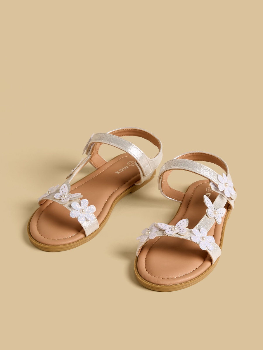 Floral Butterfly Embellished Sandals with Hook and Loop Closure