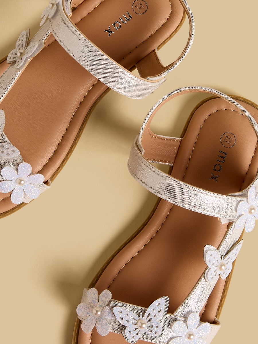 Floral Butterfly Embellished Sandals with Hook and Loop Closure