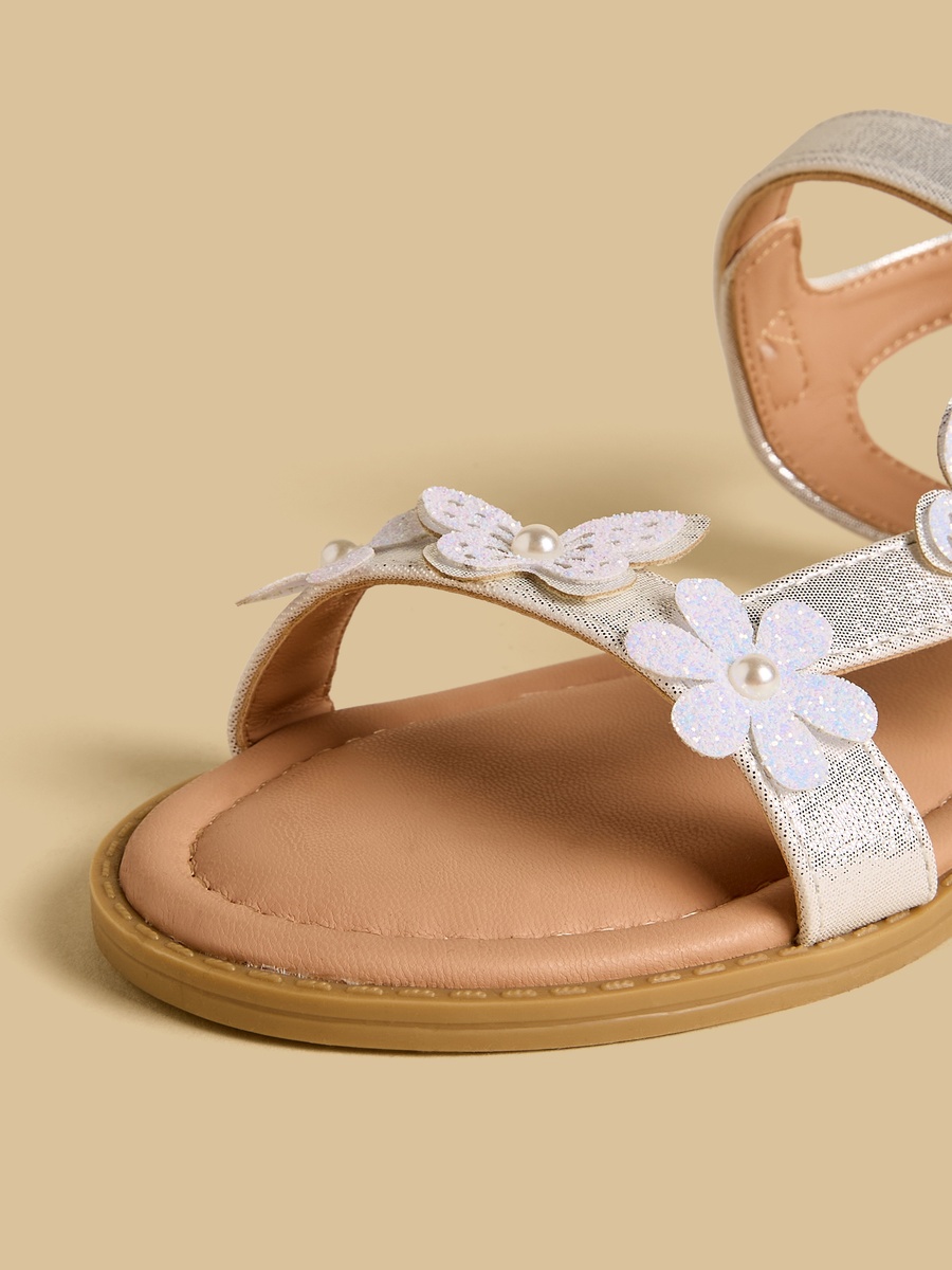 Floral Butterfly Embellished Sandals with Hook and Loop Closure