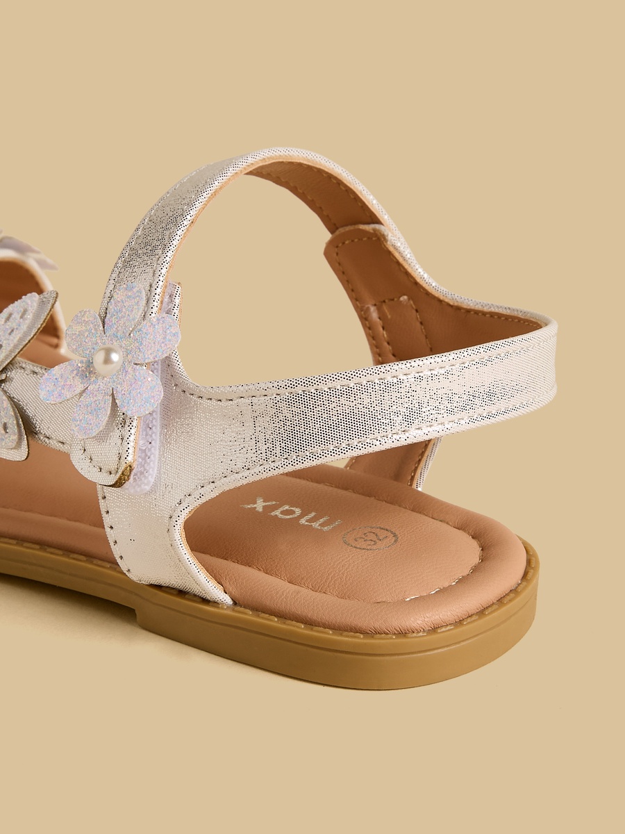 Floral Butterfly Embellished Sandals with Hook and Loop Closure