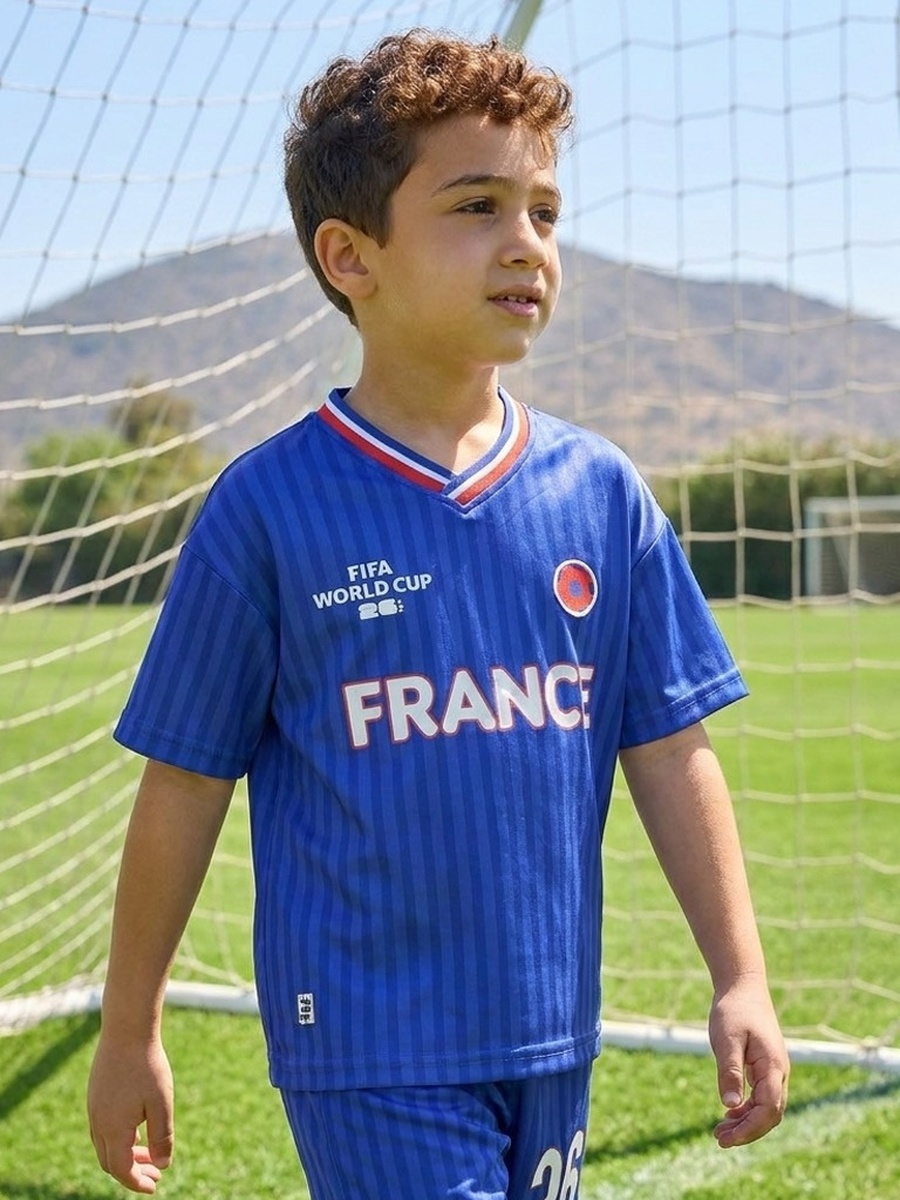 France Print V Neck T-Shirt