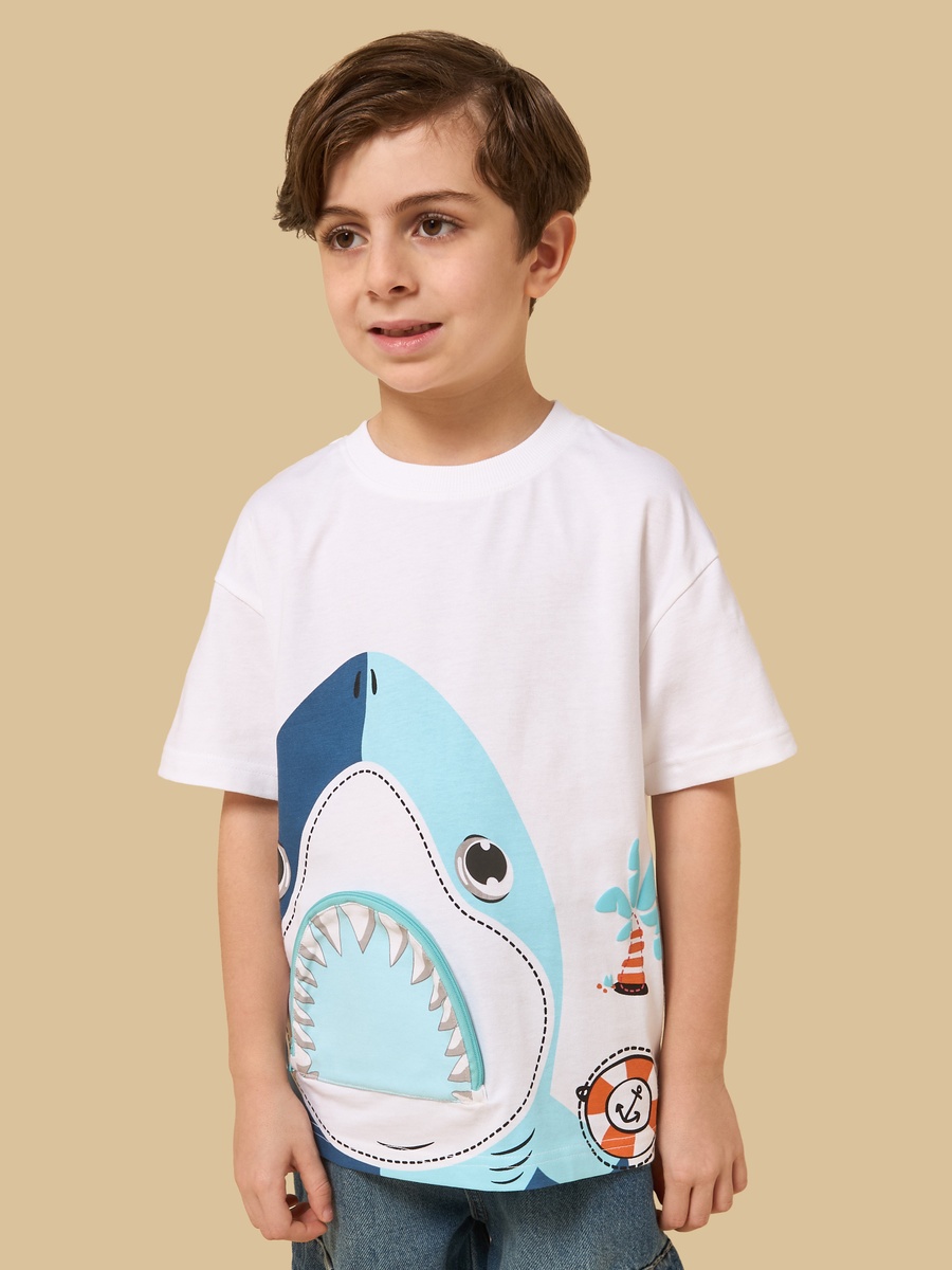 Shark Print Cotton T-Shirt
