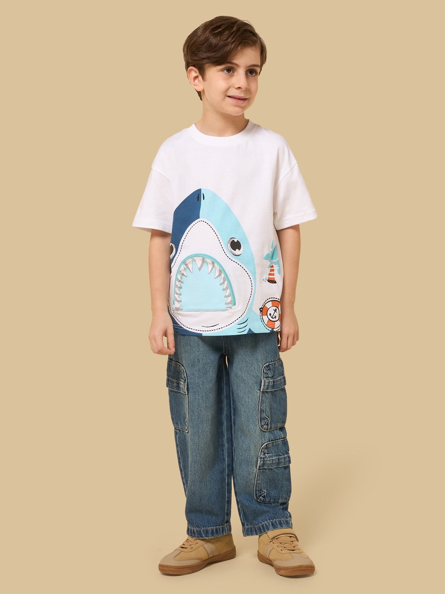 Shark Print Cotton T-Shirt