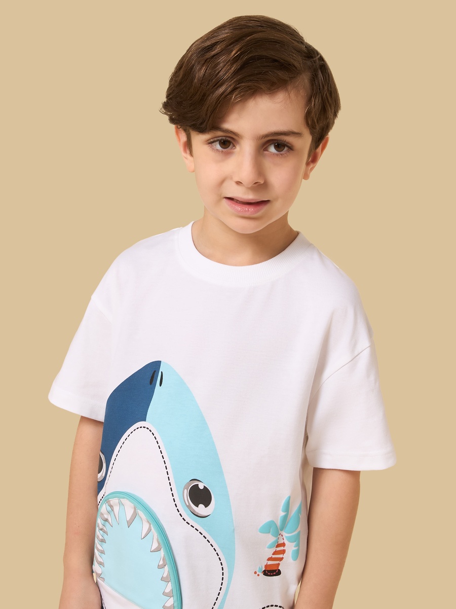 Shark Print Cotton T-Shirt