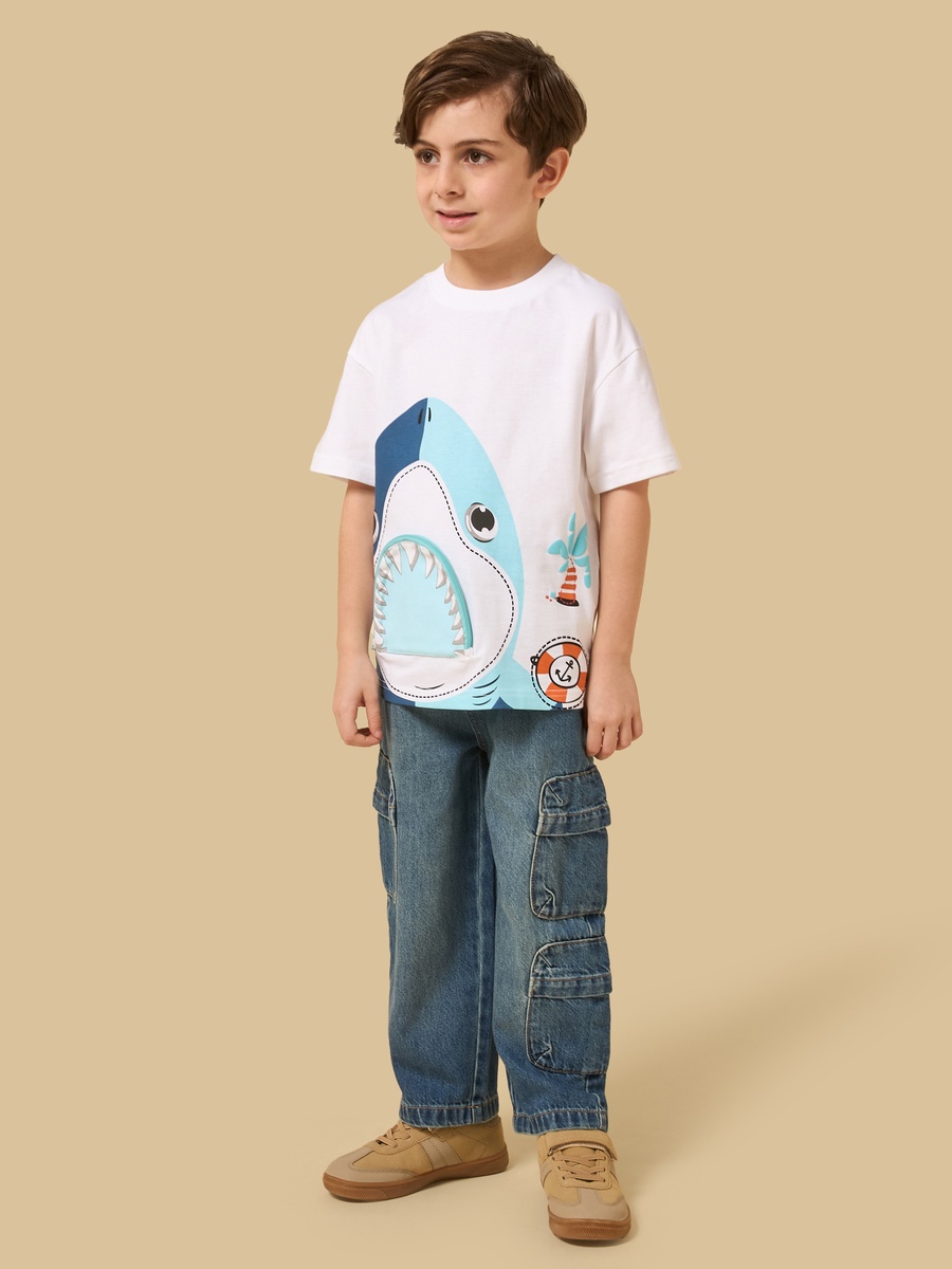 Shark Print Cotton T-Shirt