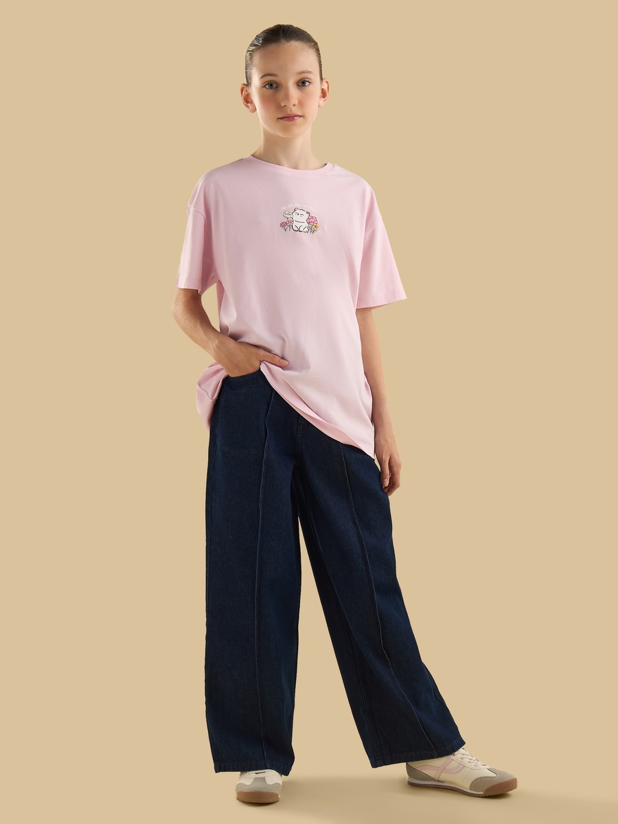 Cat Print Oversized Cotton T-Shirt