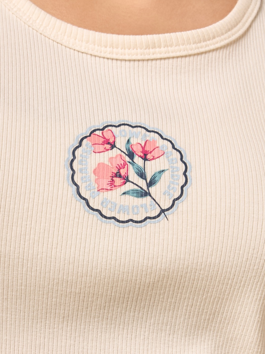 Floral Print Ribbed Tank Top