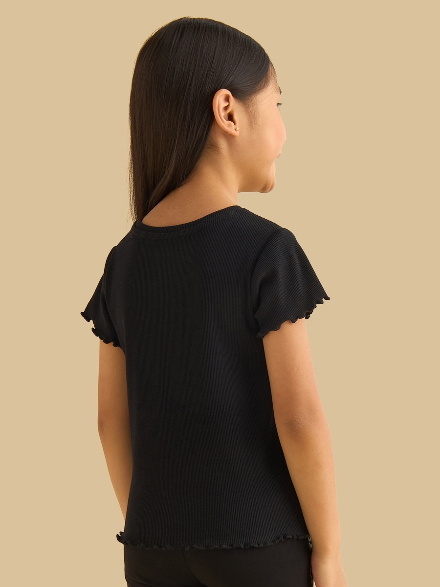 Cat Embellished Ribbed T-Shirt