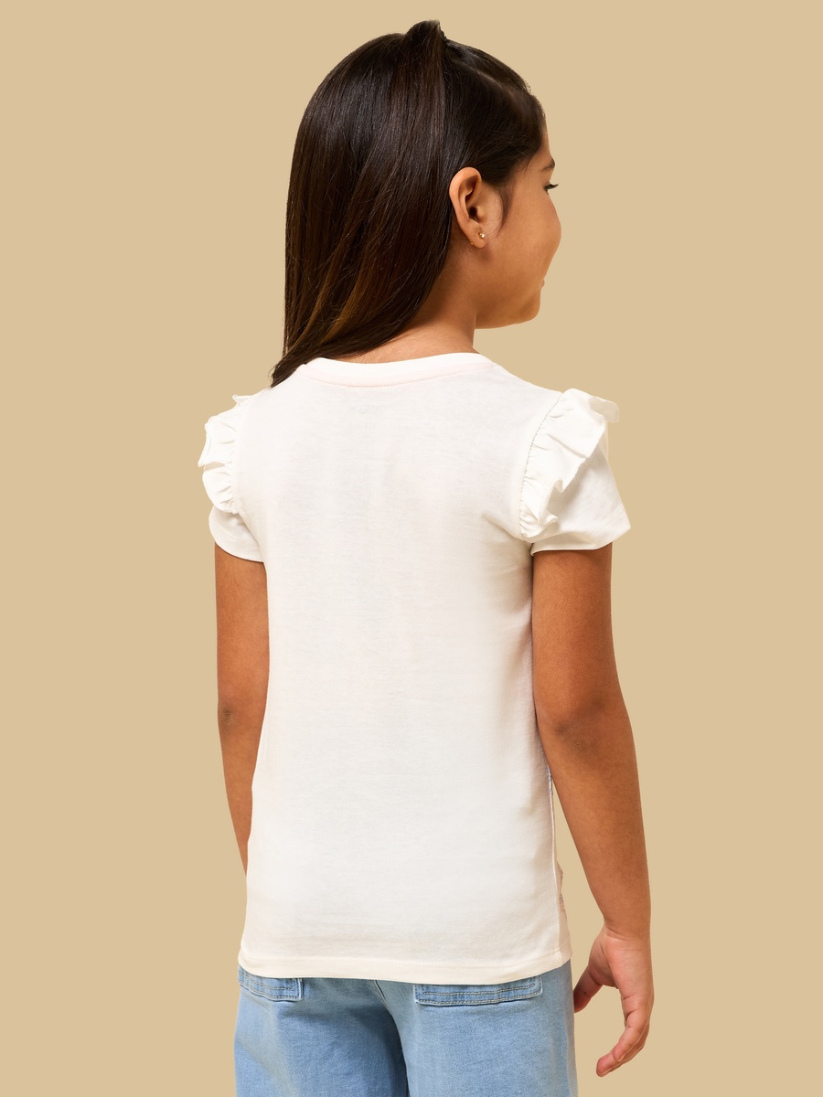 Butterfly Print Cotton T-Shirt with Ruffles