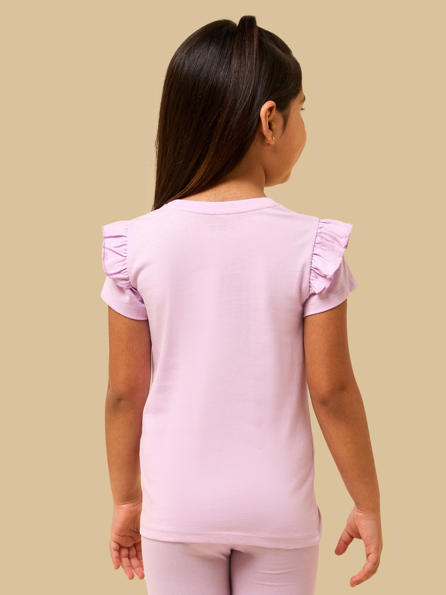 Unicorn Print Cotton T-Shirt with Ruffles