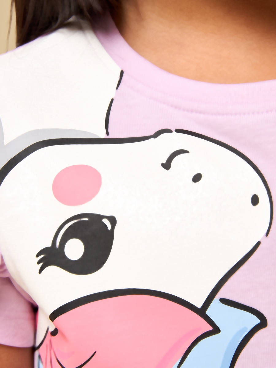 Unicorn Print Cotton T-Shirt with Ruffles