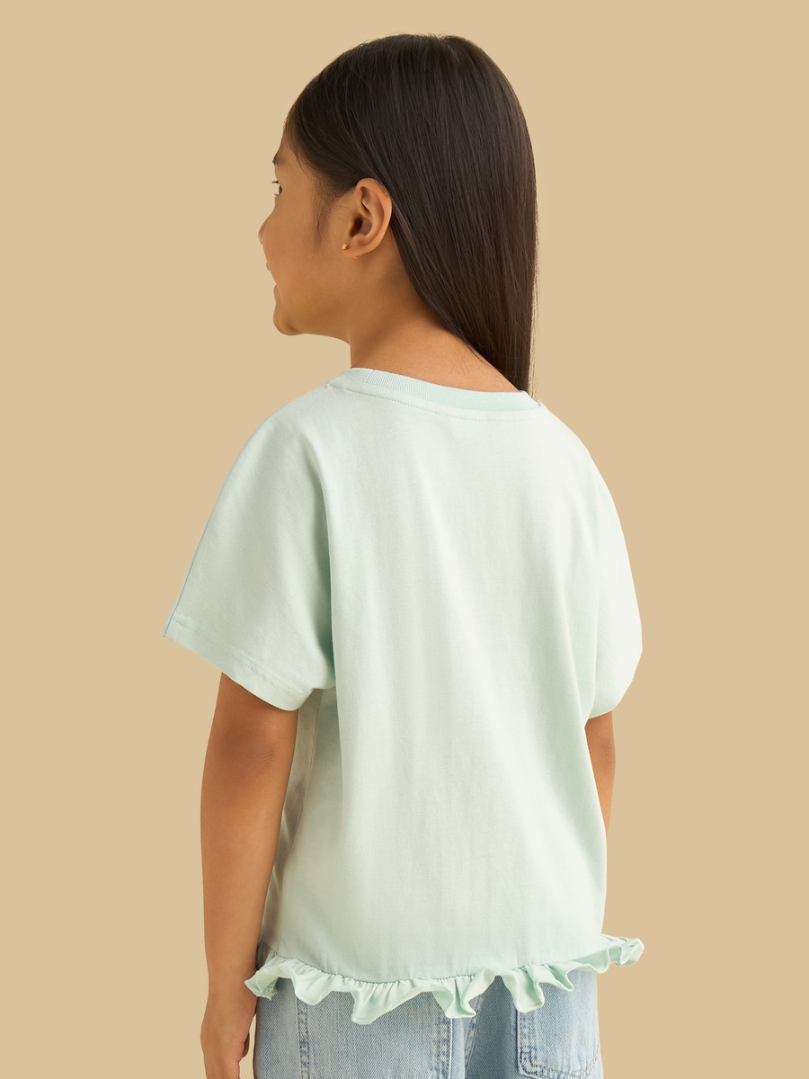 Bead Embellished T-Shirt with Frill Hem