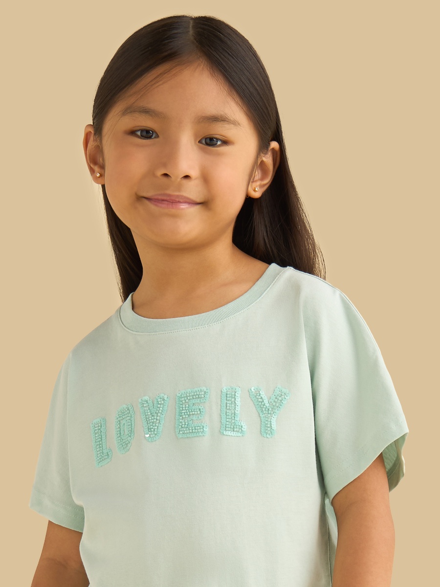 Bead Embellished T-Shirt with Frill Hem