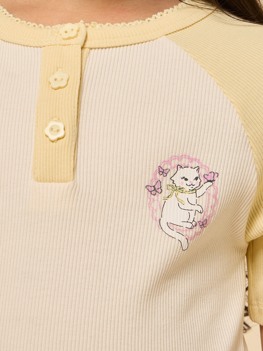 Duck Sticker Chest Print Ringer T-Shirt