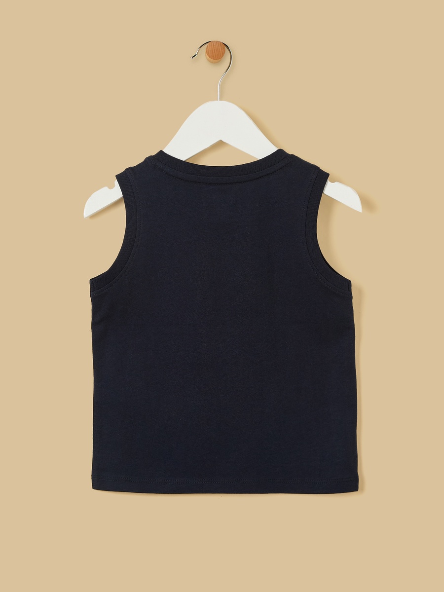 Teddy Bear Slogan Print Sleeveless Cotton T-Shirt