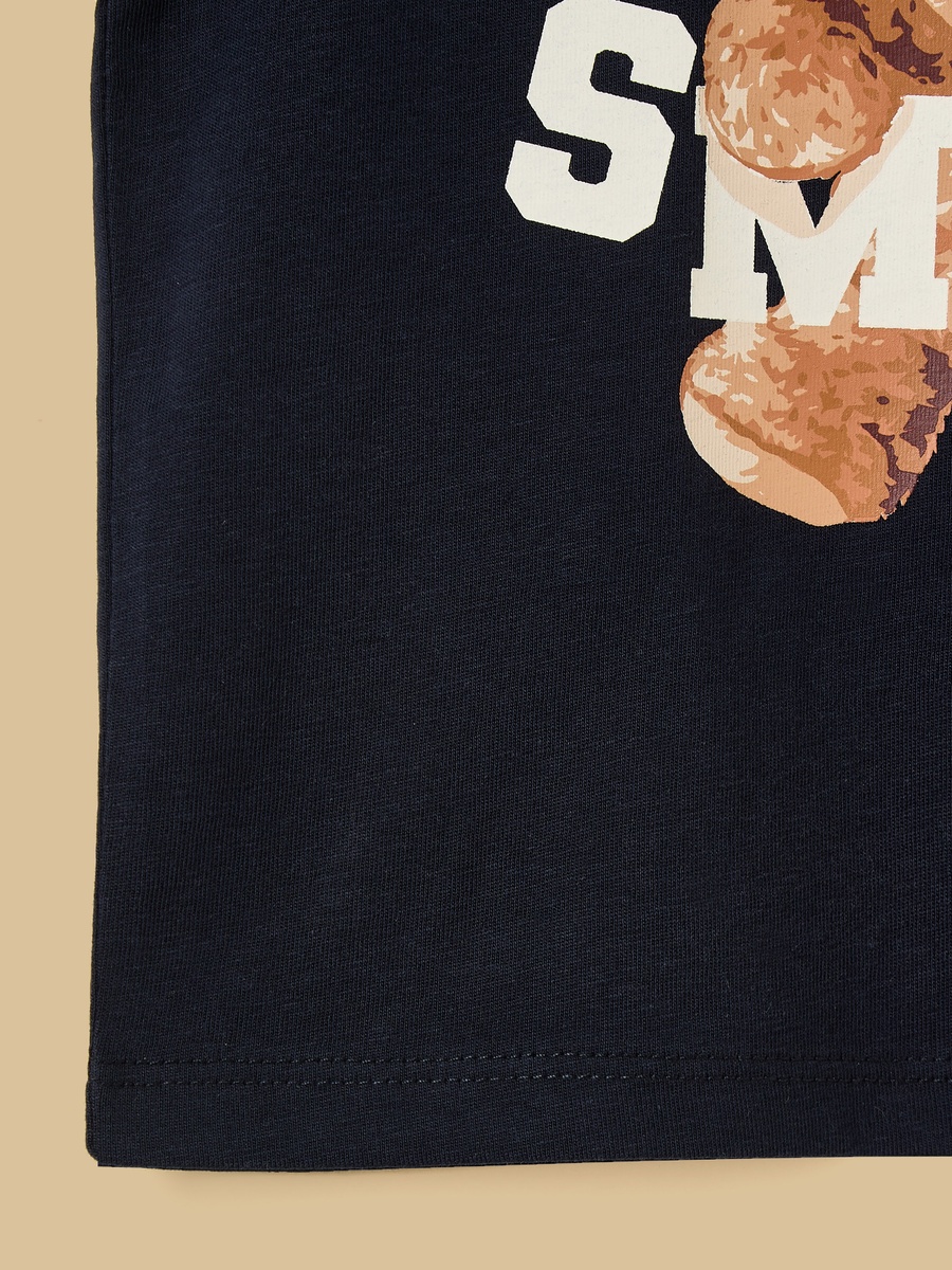 Teddy Bear Slogan Print Sleeveless Cotton T-Shirt