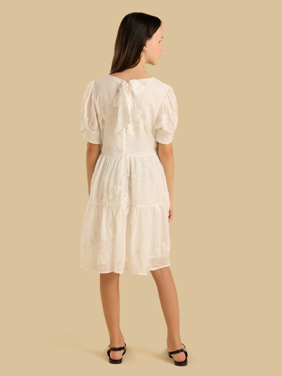 Embroidered Tiered Dress with Square Neck