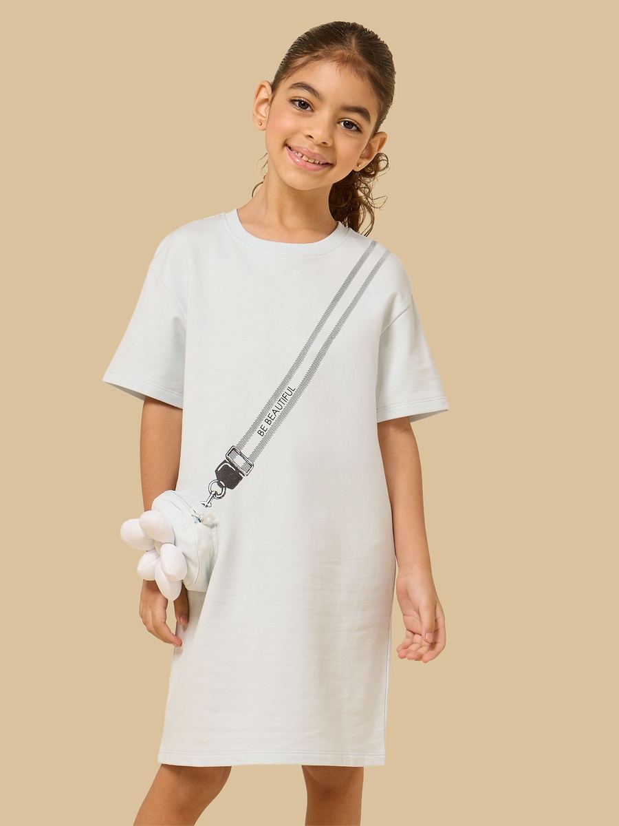 Floral Mock Bag Applique Cotton T-Shirt Dress