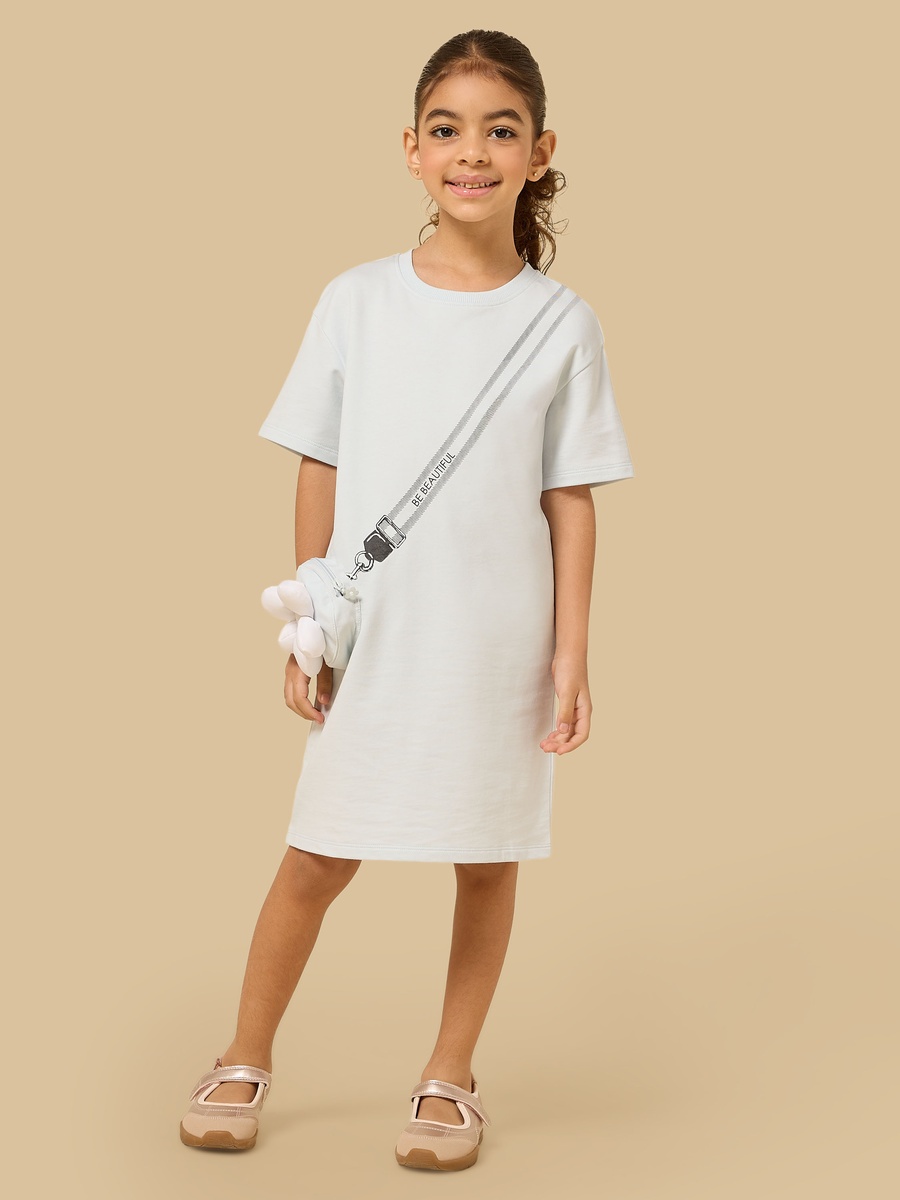 Floral Mock Bag Applique Cotton T-Shirt Dress