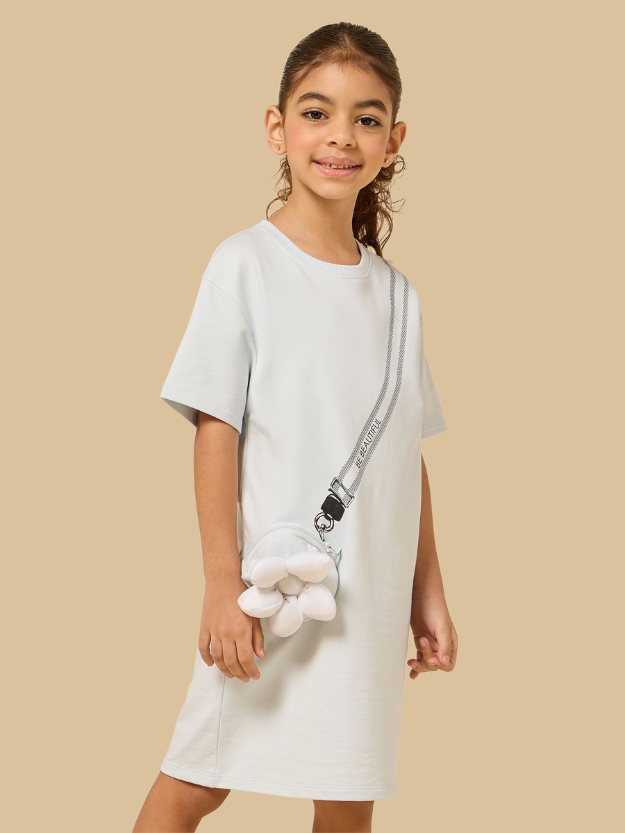 Floral Mock Bag Applique Cotton T-Shirt Dress
