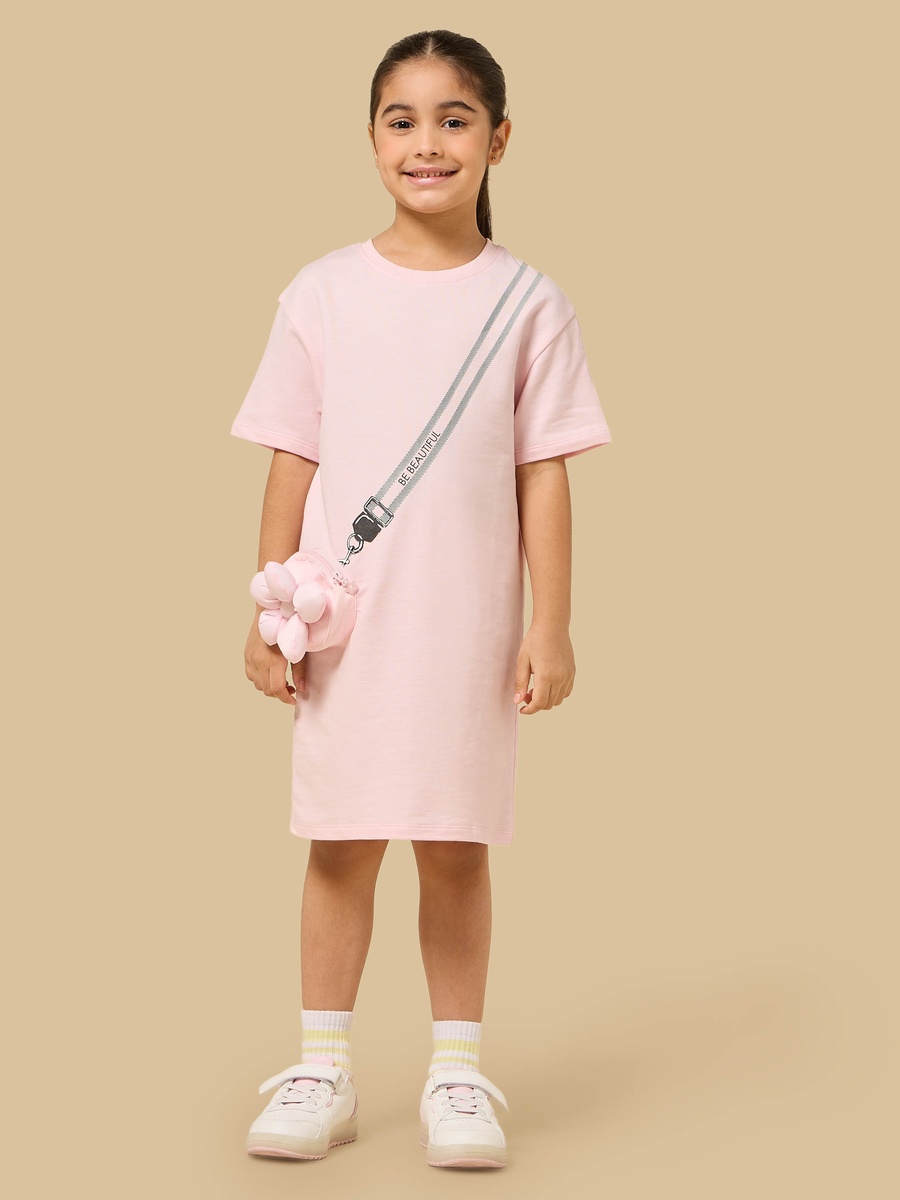 Floral Mock Bag Applique Cotton T-Shirt Dress