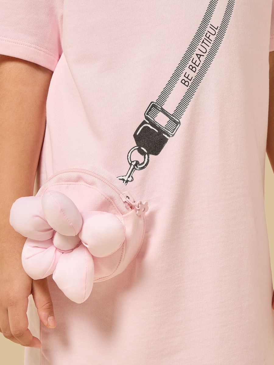 Floral Mock Bag Applique Cotton T-Shirt Dress