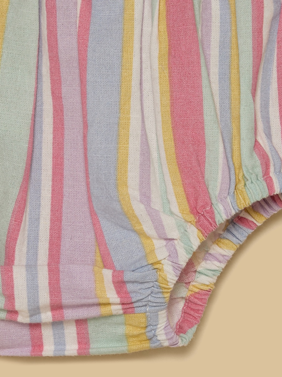 Striped Linen Dress with Cap and Bloomers