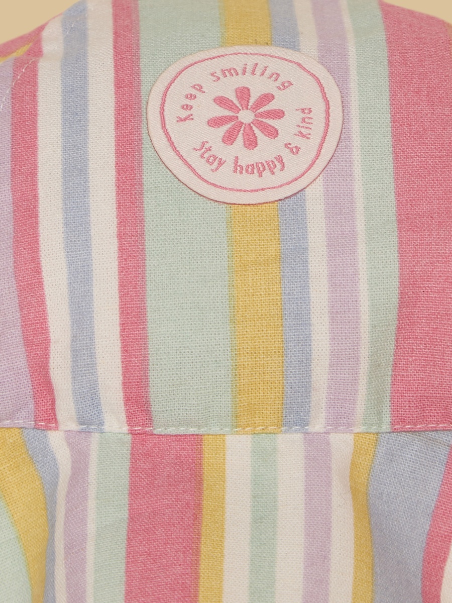 Striped Linen Dress with Cap and Bloomers