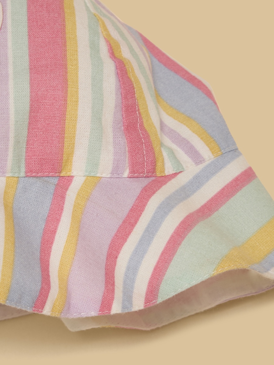 Striped Linen Dress with Cap and Bloomers