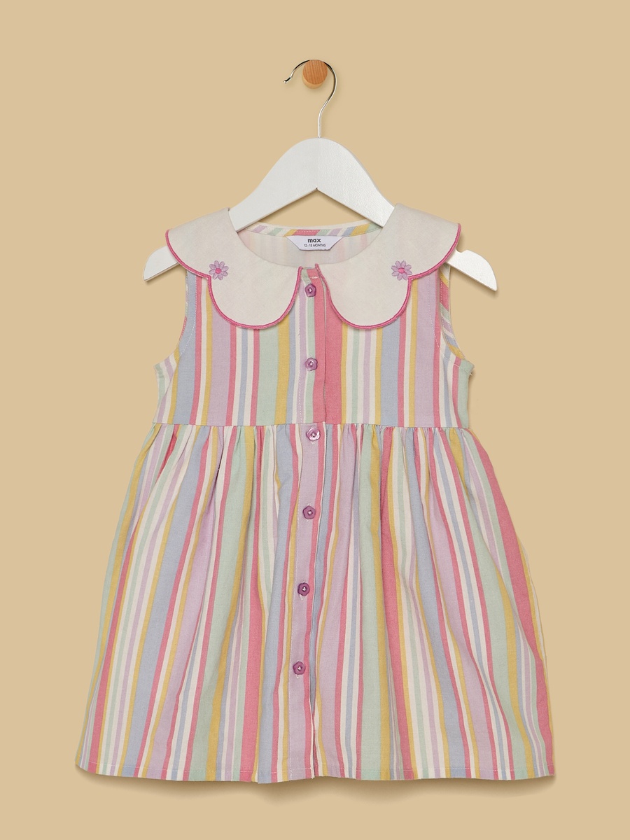 Striped Linen Dress with Cap and Bloomers