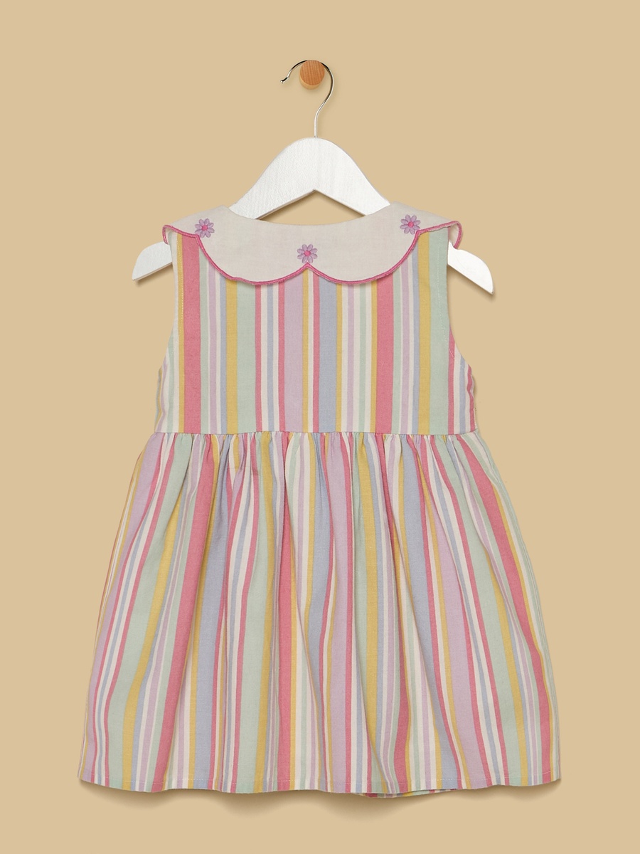 Striped Linen Dress with Cap and Bloomers