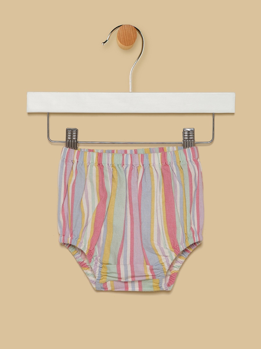 Striped Linen Dress with Cap and Bloomers