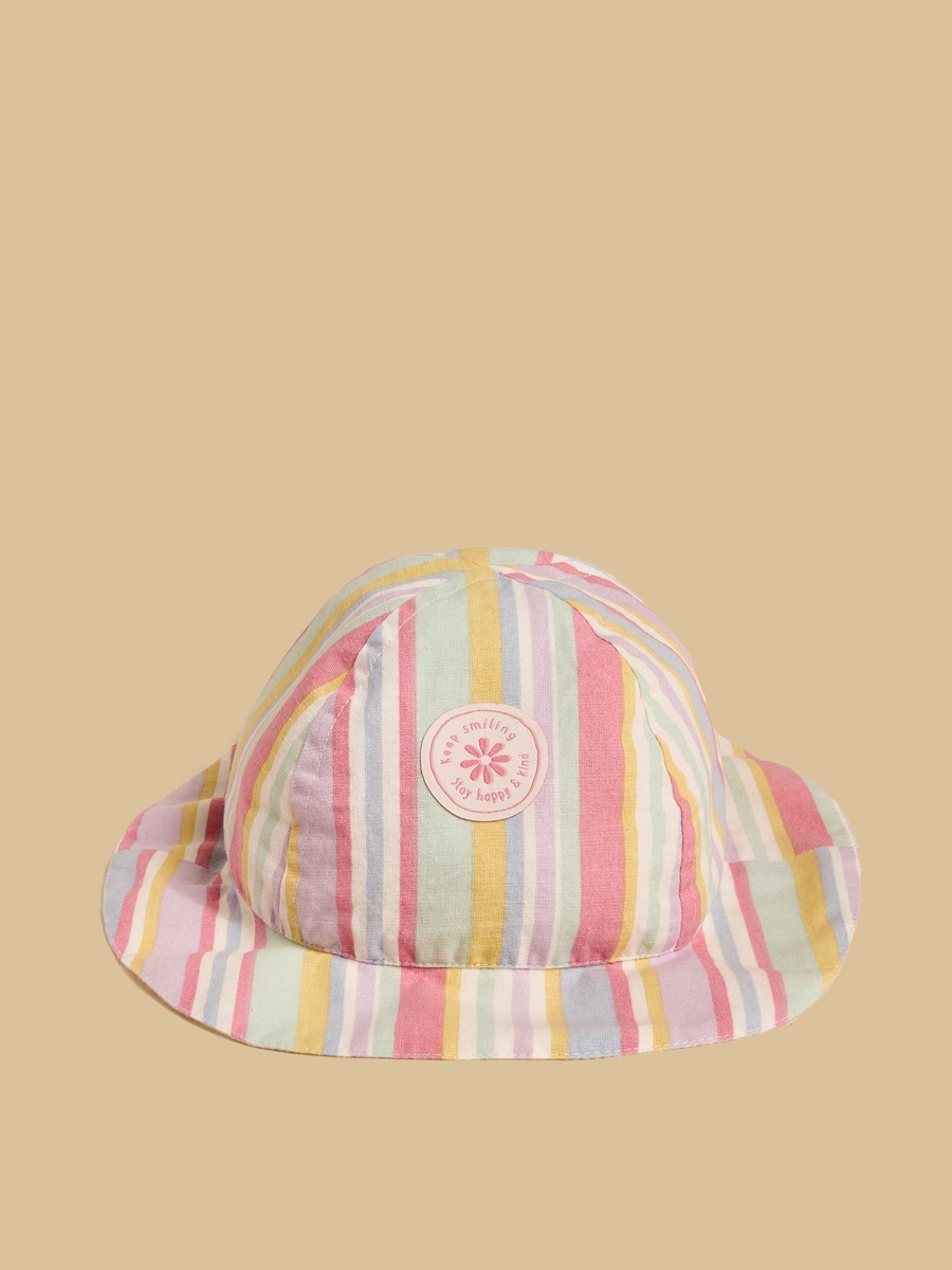 Striped Linen Dress with Cap and Bloomers
