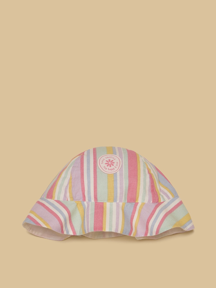 Striped Linen Dress with Cap and Bloomers