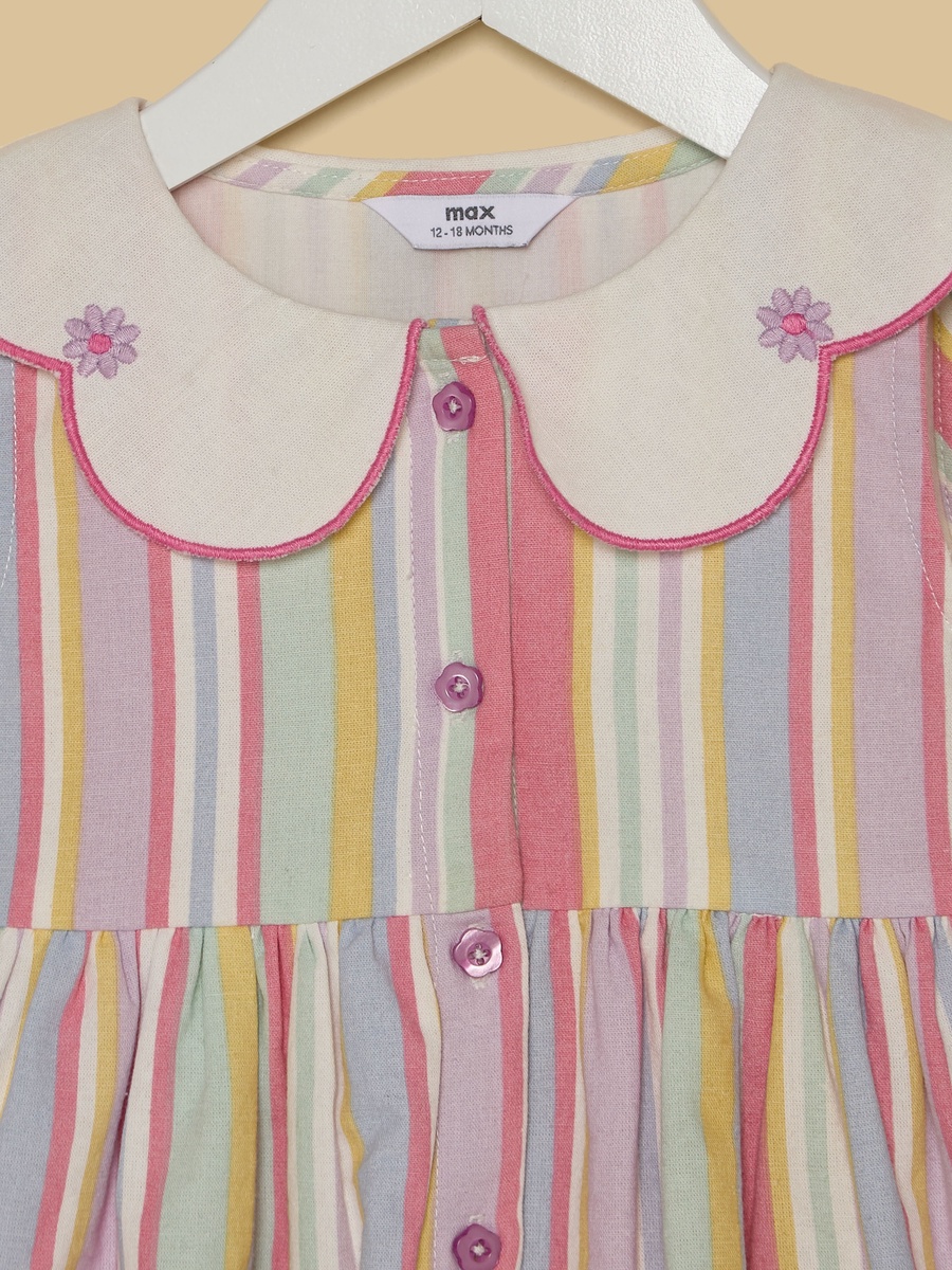Striped Linen Dress with Cap and Bloomers