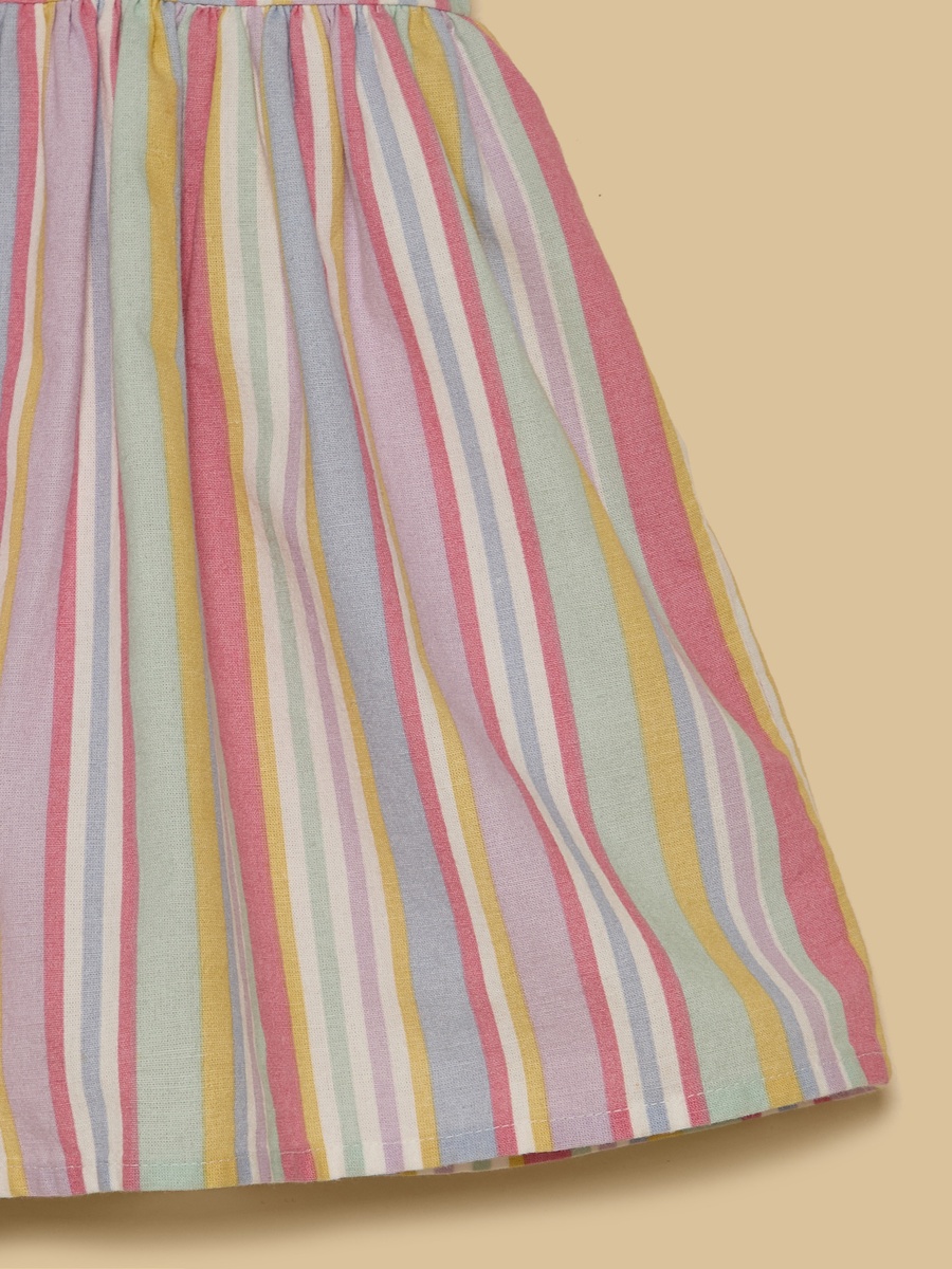 Striped Linen Dress with Cap and Bloomers