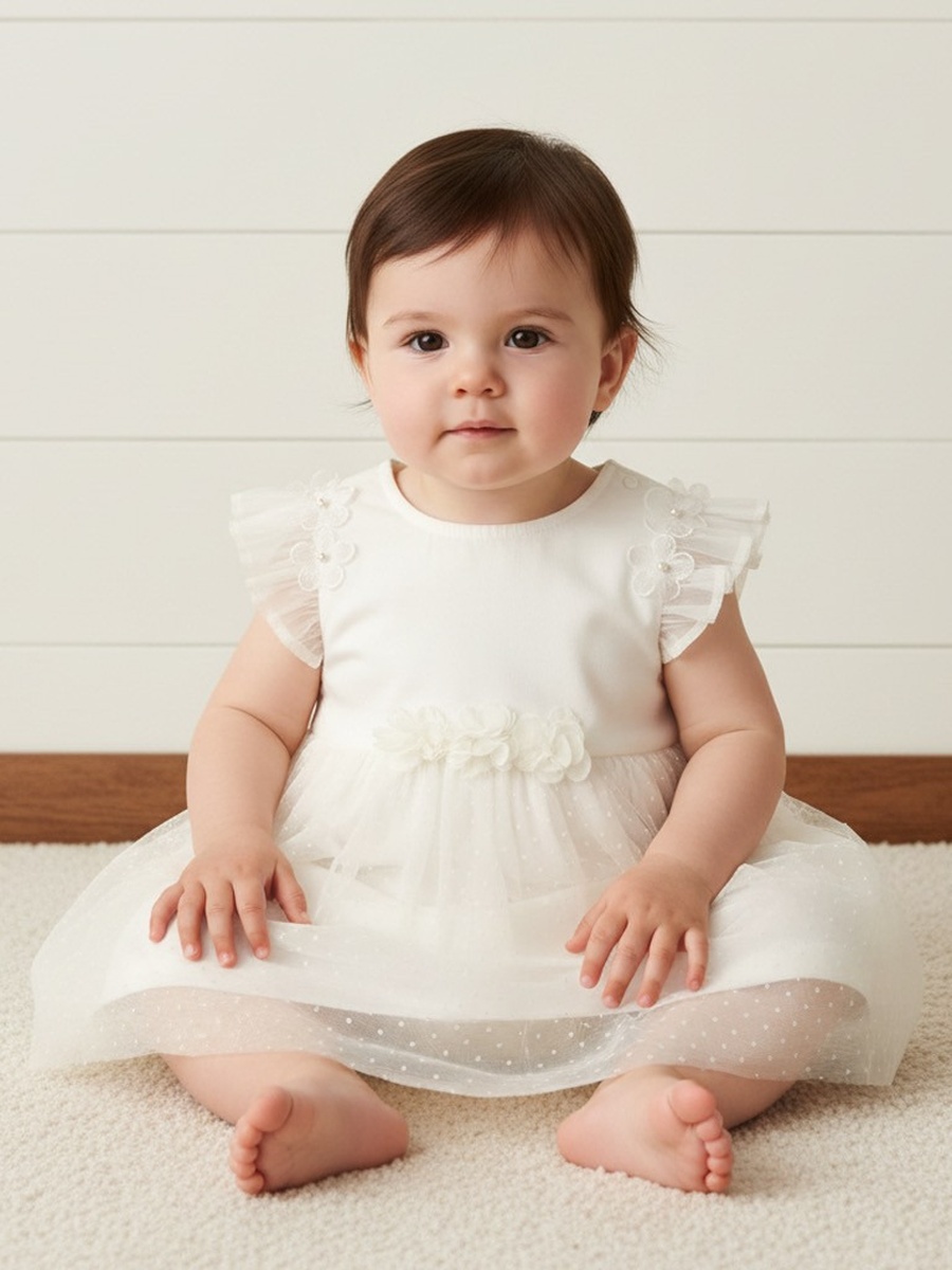 Floral 3D Accent Mesh Dress with Bloomers