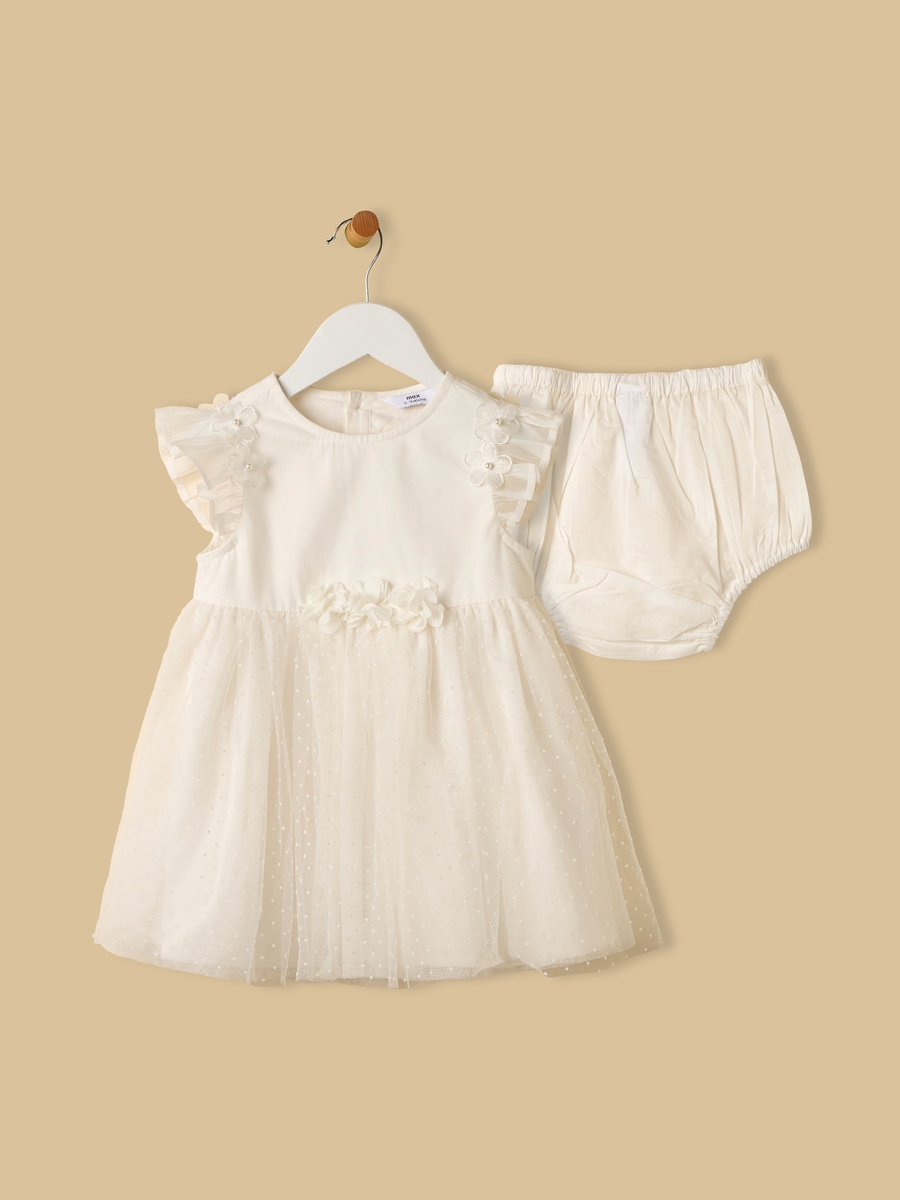 Floral 3D Accent Mesh Dress with Bloomers