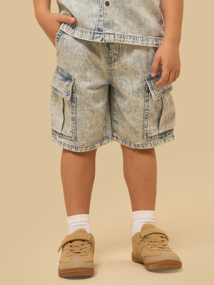 Cotton Denim Cargo Shorts