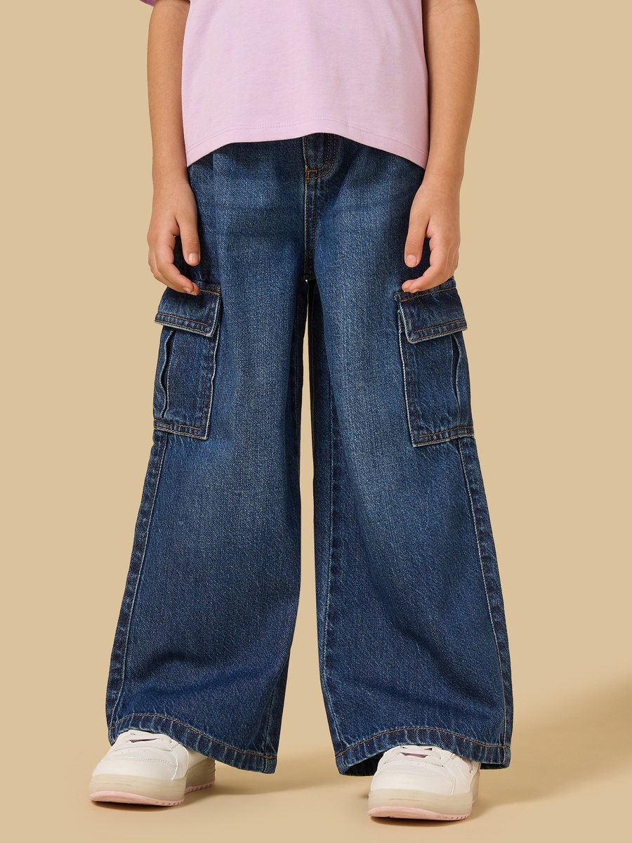 Wide Leg Cotton Cargo Jeans