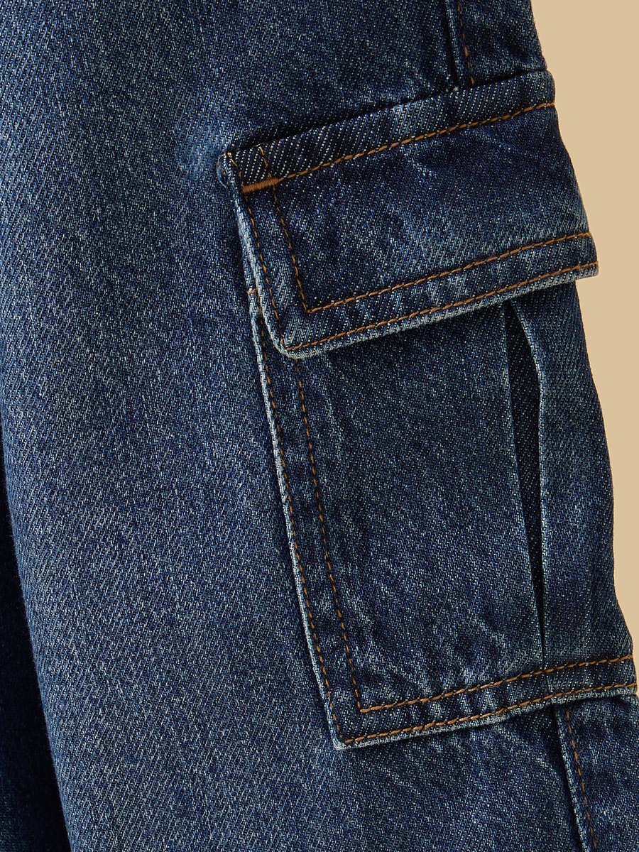 Wide Leg Cotton Cargo Jeans