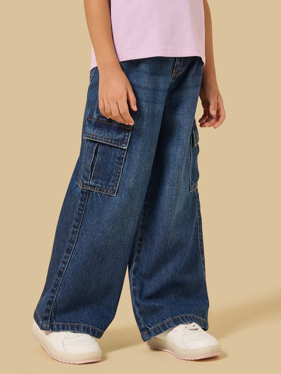 Wide Leg Cotton Cargo Jeans