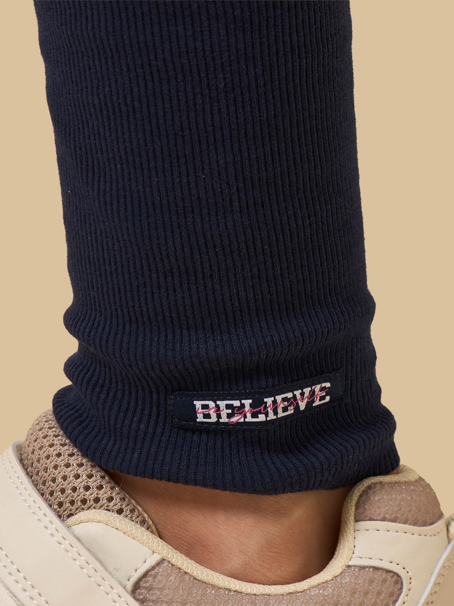 Ribbed Leggings with Slogan Applique