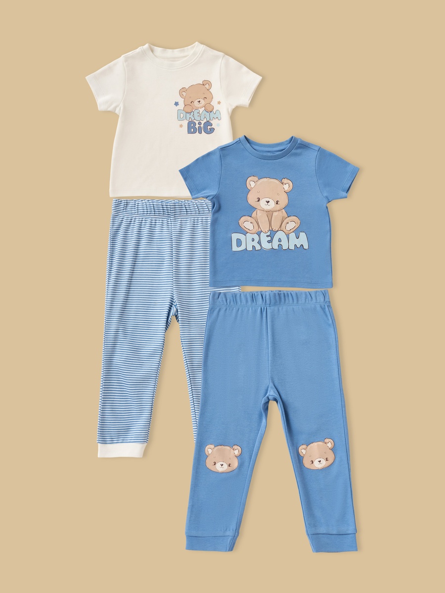 Pack of 2 - Teddy Bear Print Cotton Pyjama Set