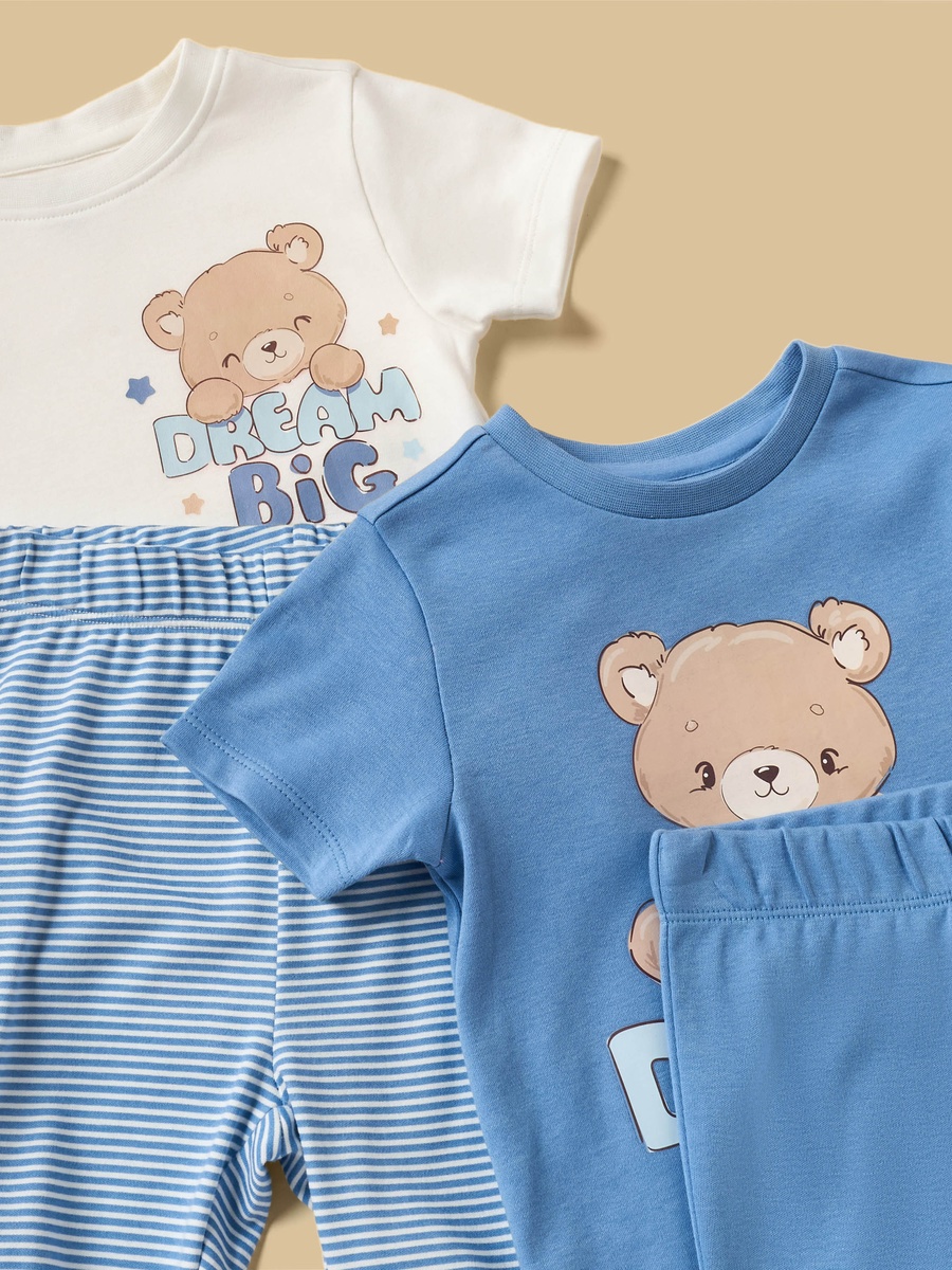 Pack of 2 - Teddy Bear Print Cotton Pyjama Set